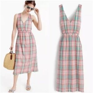 J.CREW Cross Back Summer Dress Size M Vintage Plaid Colorful F3476